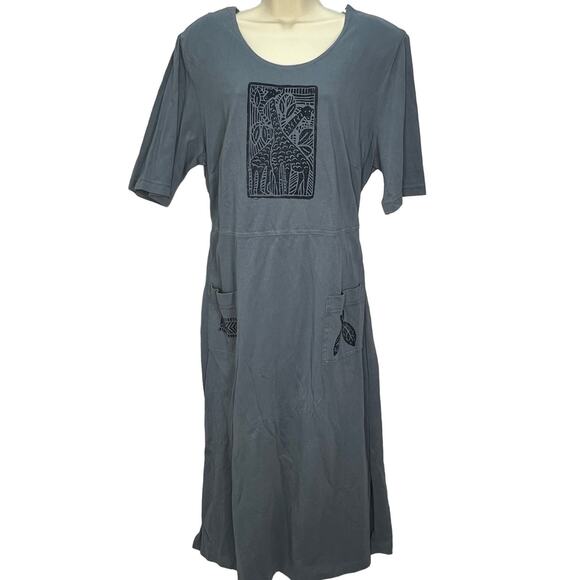 Vintage Piccalino Plus Womens Short Sleeve Dress Size 16W Blue Graphic Pocket - Picture 1 of 7